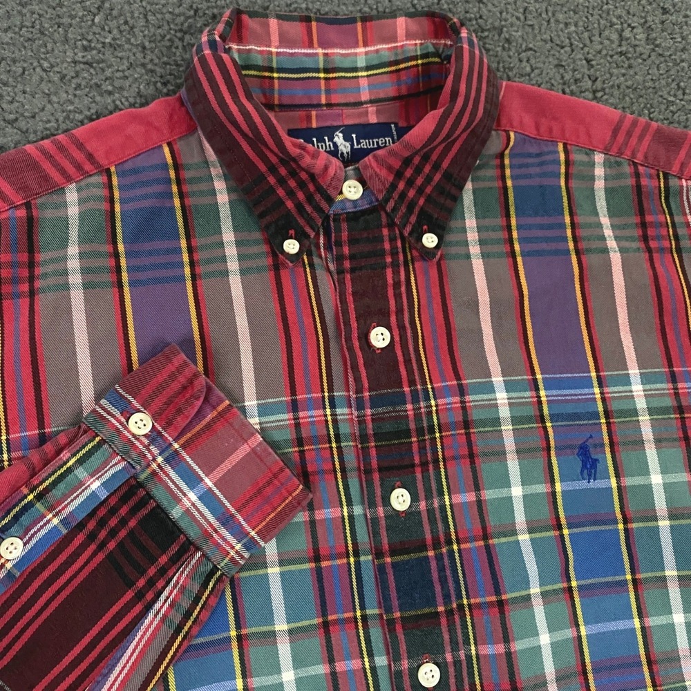 Ralph Lauren Button Down Shirt Mens Large Multicolor Pony Aztec Plaid Western